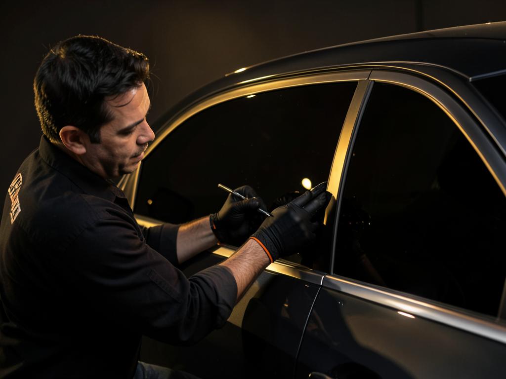 Aplicação de insulfilm em vidro de carro